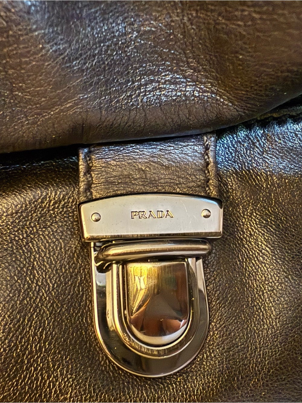 Prada Vintage Black Leather Flap Shoulder Bag Silver Hardware Authentic - Picture 3 of 11